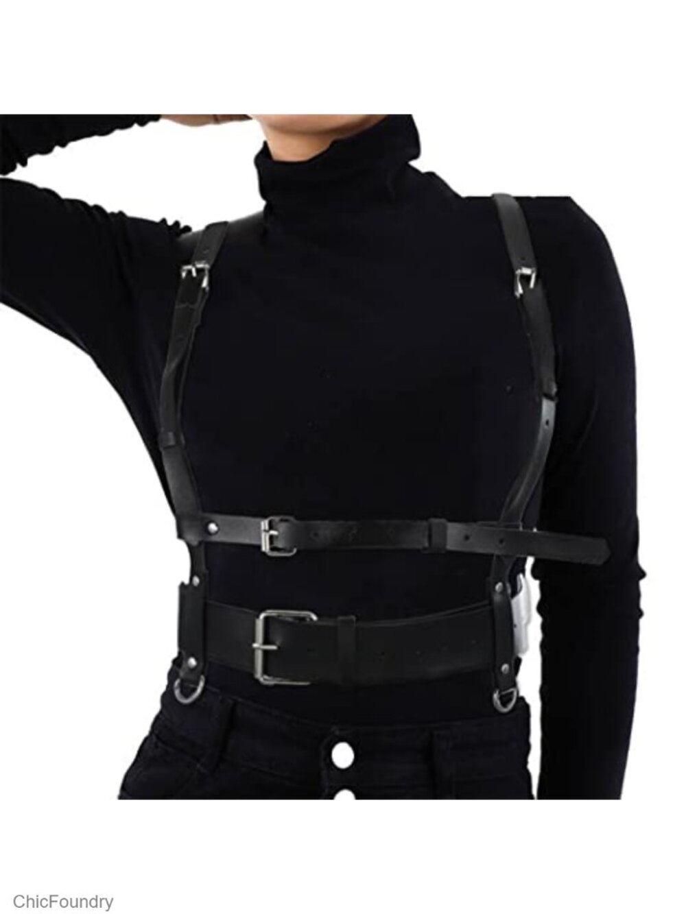 PU Leather Body Chain Belt Gothic Punk Harness Rave Accessory Adjustable